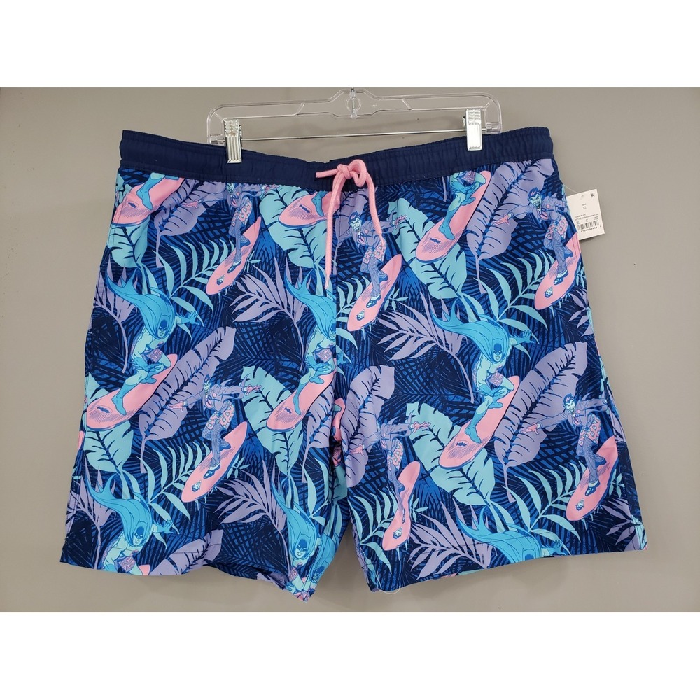 NEW Men's SIZE XL Batman Joker Swim Trunks 7" Pink Tropical Super Hero COMIC BOO